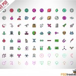 100 Spaces and Science Icons Colored PSD Freebie 
