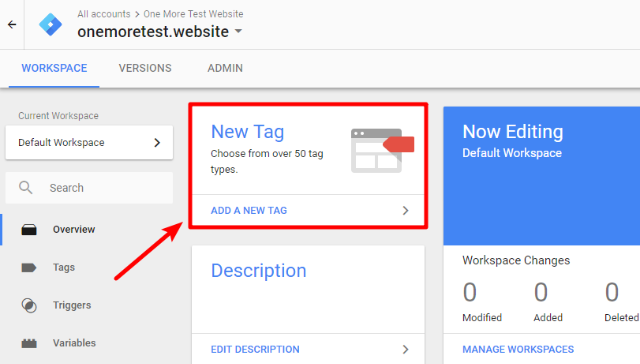 Google Tag manager workspace