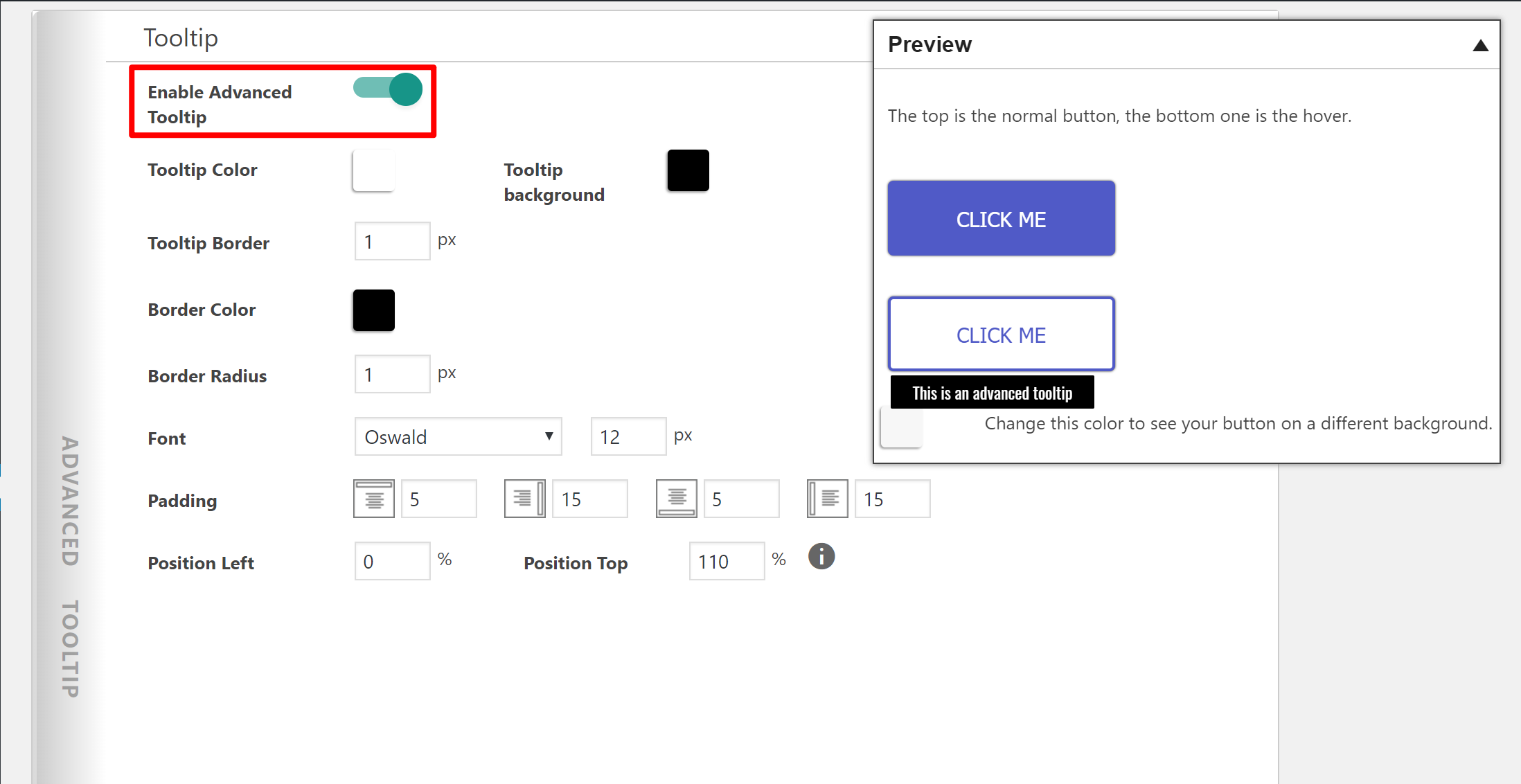 Advanced Tooltip settings