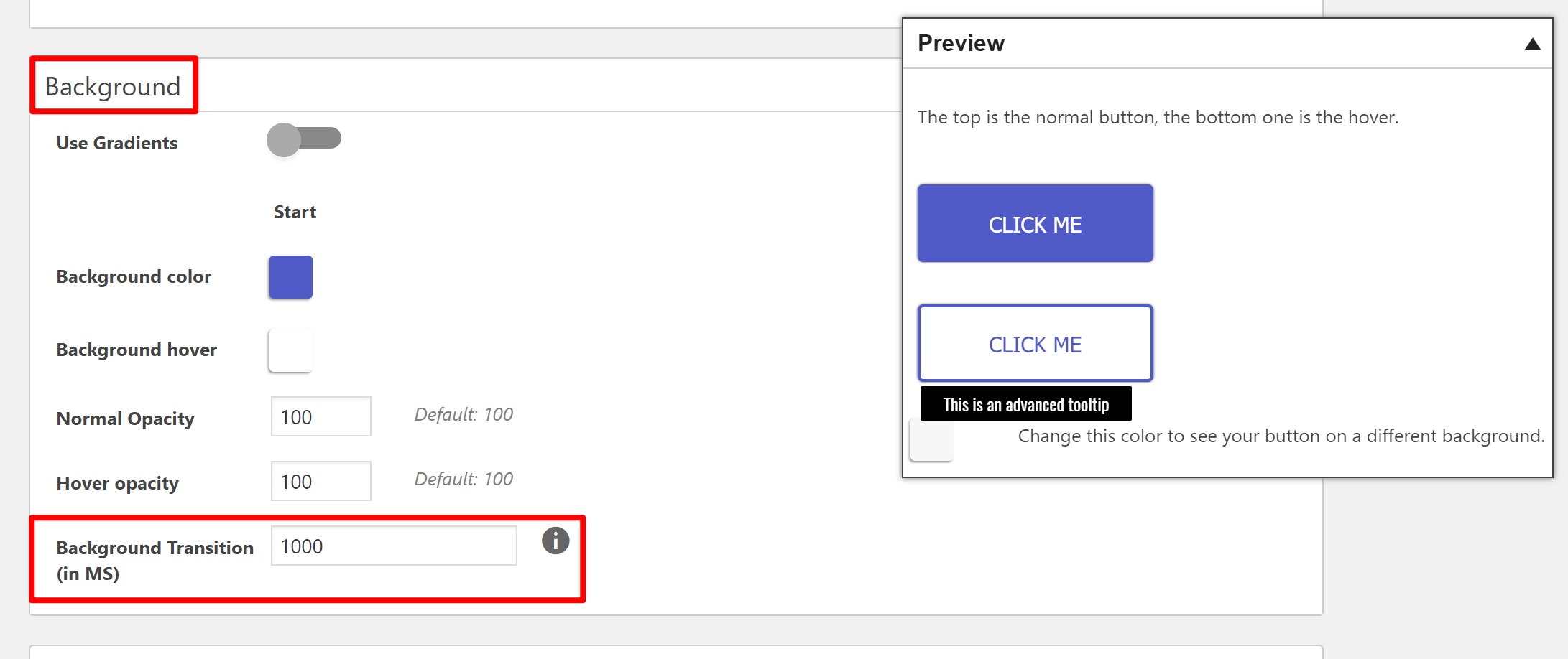 Background hover delay