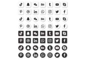 Black and White Social Media Buttons Pack
